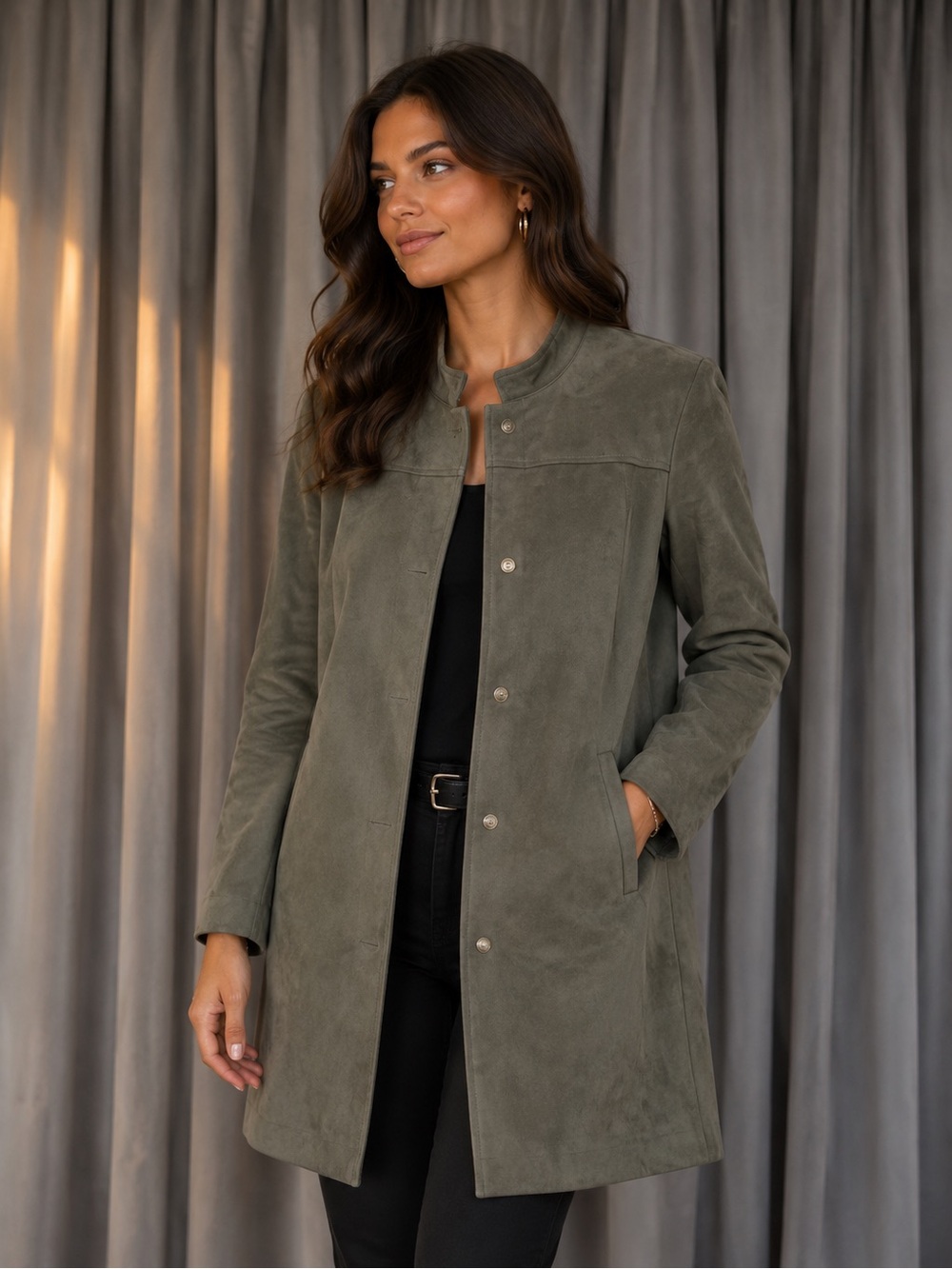 Marc New York Olive Faux Suede Coat Button Front Jacket XS